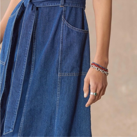 Sundance Poppy Denim Midi Dress Women’s 14 Belted A-Line Pockets - Picture 3 of 13